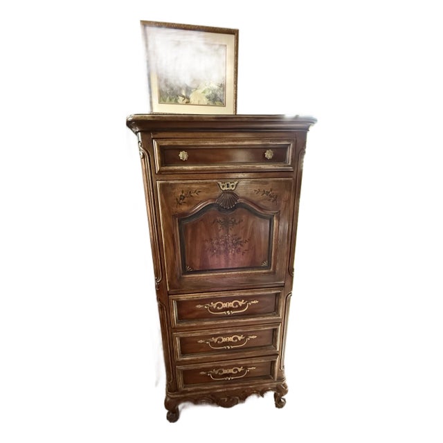 Mid 20th Century French Provincial Jewelry Chest / Petite Secretary Cabinet by Drexel Heritage For Sale