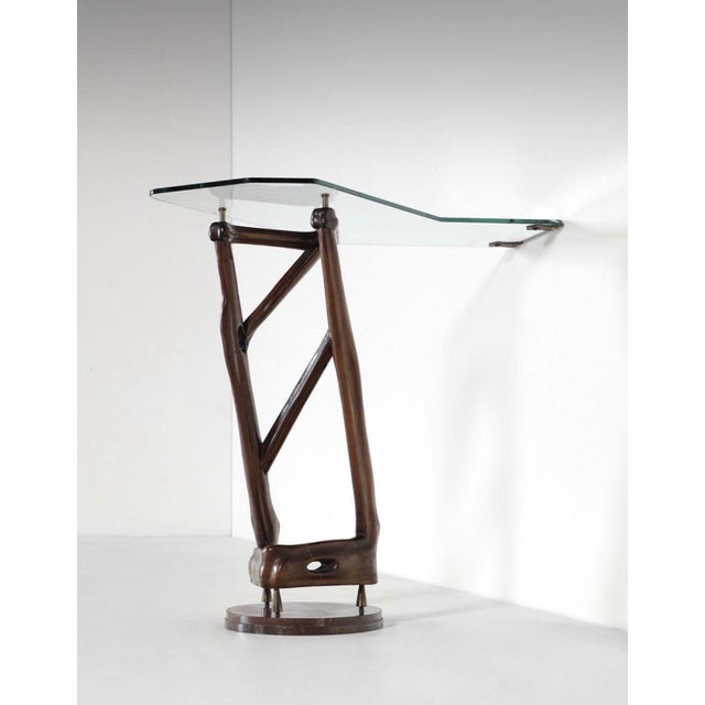 Corner Console with Monopod and Shaped Glass by Giordani Pierluigi, 1950s, in Good conditions. Designed 1950 to 1959