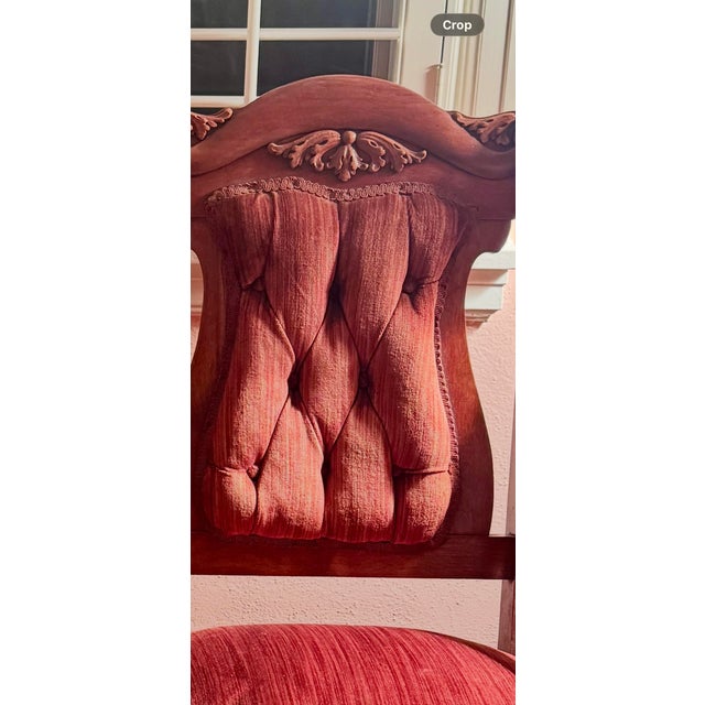 Wood Pair of Antique Mahogany Victorian Parlor Throne Armchairs on Castors, Circa 1880's For Sale - Image 7 of 10