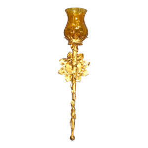 19th Century French Gilt Metal Wall Sconce With Amber Glass Hurricane