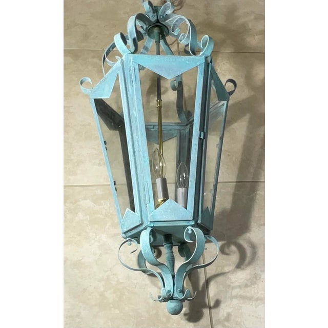 Large One of a Kind Solid Copper & Brass Verdigris Patina Lantern -Meisner Style For Sale - Image 15 of 15