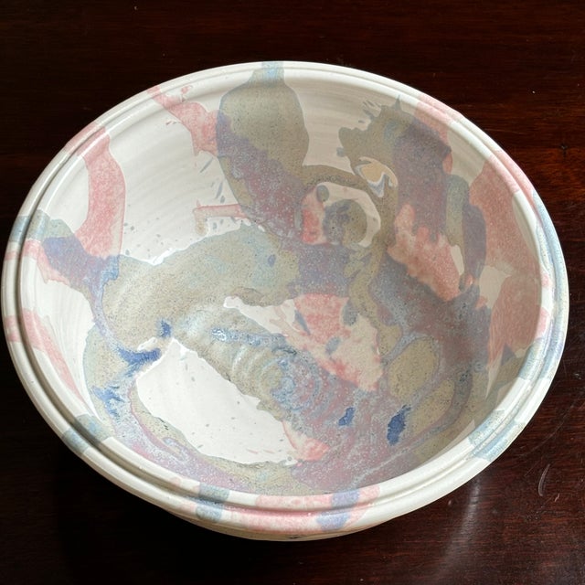 Ivory Vintage Pastel Artisanal Pottery Bowl For Sale - Image 8 of 12
