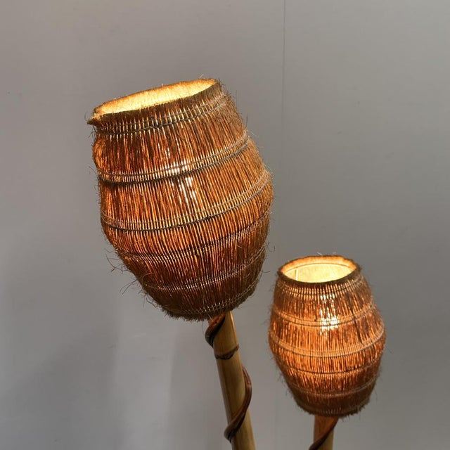 Rattan and Wicker Floor Lamp from Louis Sognot, France, 1960s For Sale - Image 15 of 16
