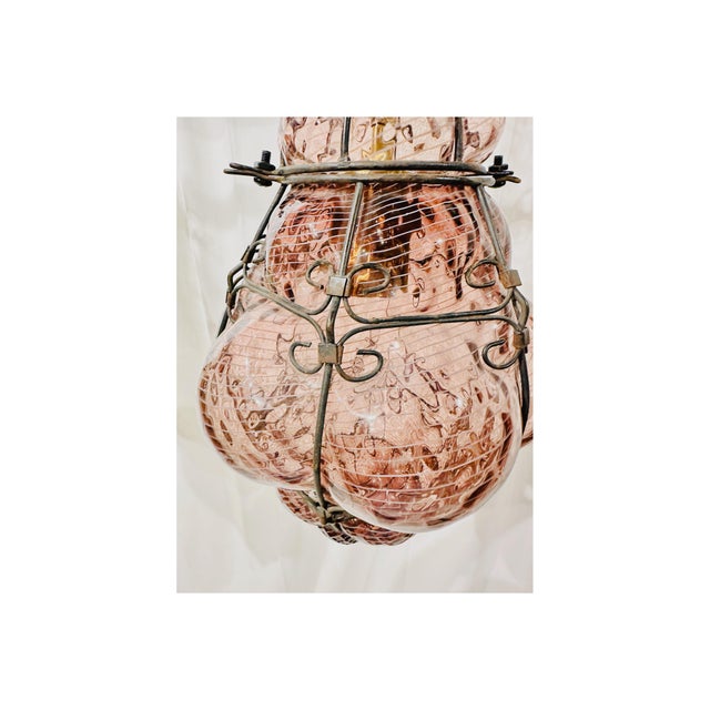Vintage Murano Caged Filigrana Glass Lantern Attributed to Seguso, Amethyst Glass For Sale - Image 10 of 12