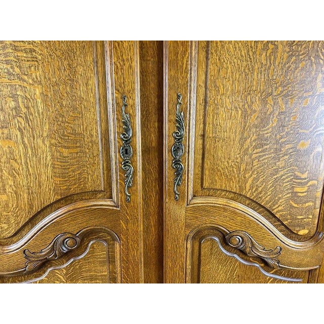 Vintage French Louis XVI Style Carved Oak 4-Door Wardrobe For Sale - Image 6 of 15