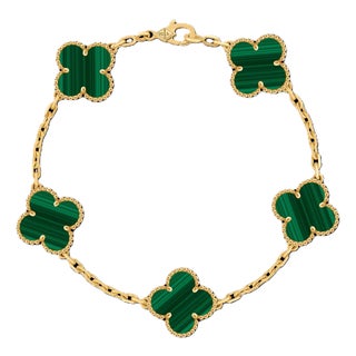 Vca 18k Yellow Gold Malachite Alhambra Bracelet For Sale