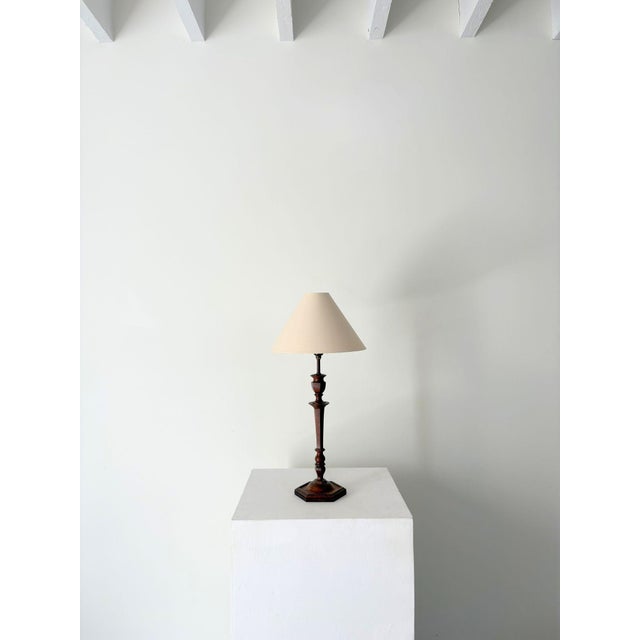Wood Antique Turned Hexagonal Wooden Table Lamp, Britain, 1920s For Sale - Image 7 of 7