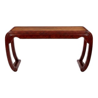 1980s Henredon Burl Faux Tortoiseshell Ming Console Table For Sale