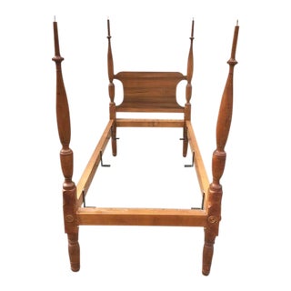 Early 19th Century Antique American Sheraton Maple Tall Post Single Size Bed For Sale