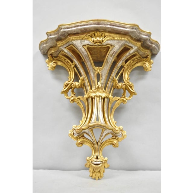 Rococo Vintage Italian Rococo Silver & Gold Giltwood Carved Large Wall Shelf Bracket For Sale - Image 3 of 15