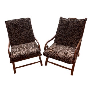 1990s Caned Chairs with Zebra Print Cushions- Set of 2 For Sale