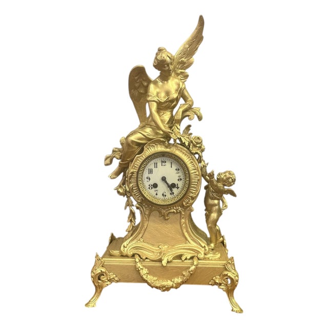 Antique Neoclassical Style Figural Mantel Clock For Sale