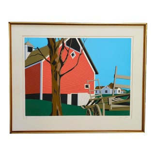 1970s Armond Fields "Red Barn" Limited Edition Hand Pulled Original Serigraph For Sale