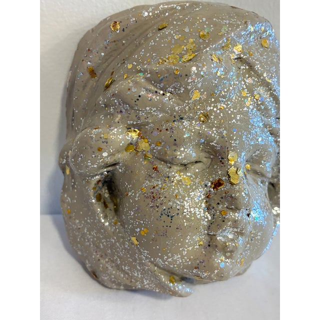 Vintage Chalkware Sleeping Child Wall Plaque With Glitter Accents For Sale - Image 4 of 8