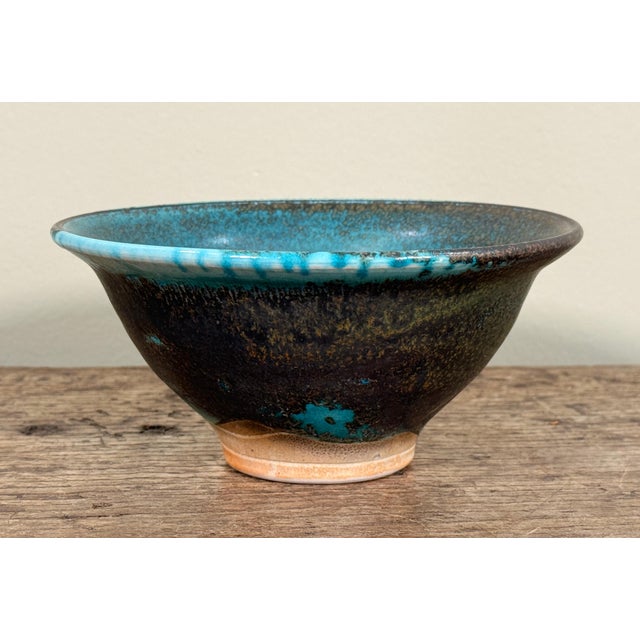 Mid-Century Modern Studio Pottery Turquoise Glazed Stoneware Bowl Signed O’Malley For Sale - Image 3 of 8