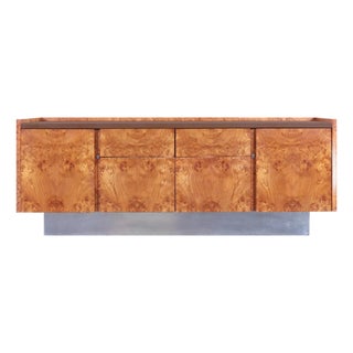 1970s Mid-Century Modern Burl Wood and Chrome Credenza by Biltrite For Sale