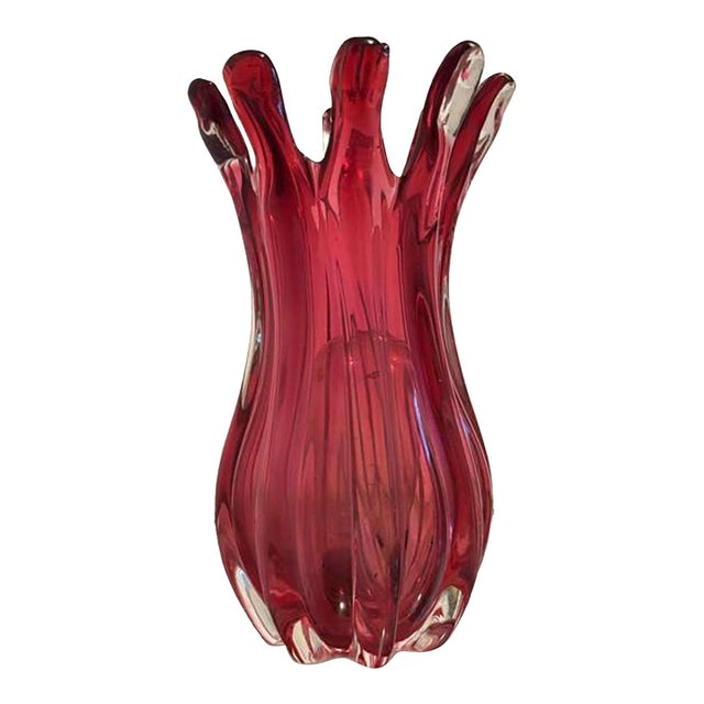 1960s Hand Blown Cranberry Art Glass Vase, Czech Attributed For Sale