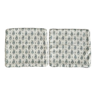 Lisa Fine Textiles Fariba Celadon and Blue Paisley Pattern Pillow Covers- a Pair For Sale