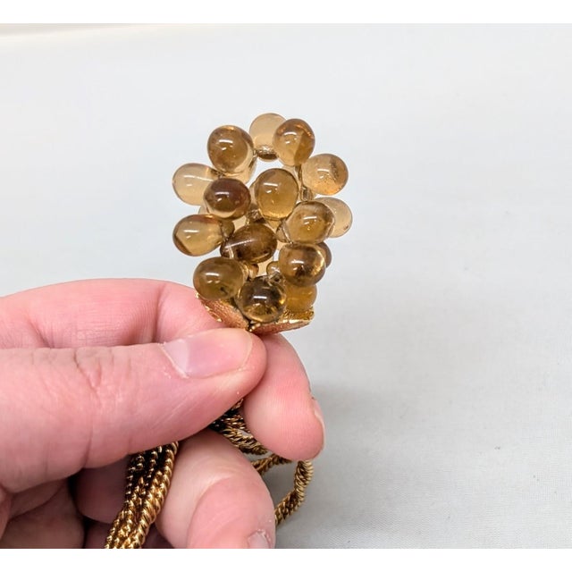 Metal Vintage 1960s Signed Napier Goldtone Faux-Topaz Grape Cluster Charm Bracelet For Sale - Image 7 of 9