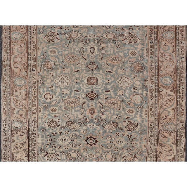 Persian Early 20th Century All-Over Light Green Floral Antique Persian Hamadan Rug With Earthy Tones For Sale - Image 3 of 13