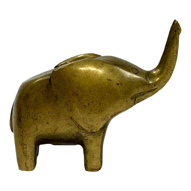 Vintage MCM Style Brass Elephant Paper Weight For Sale