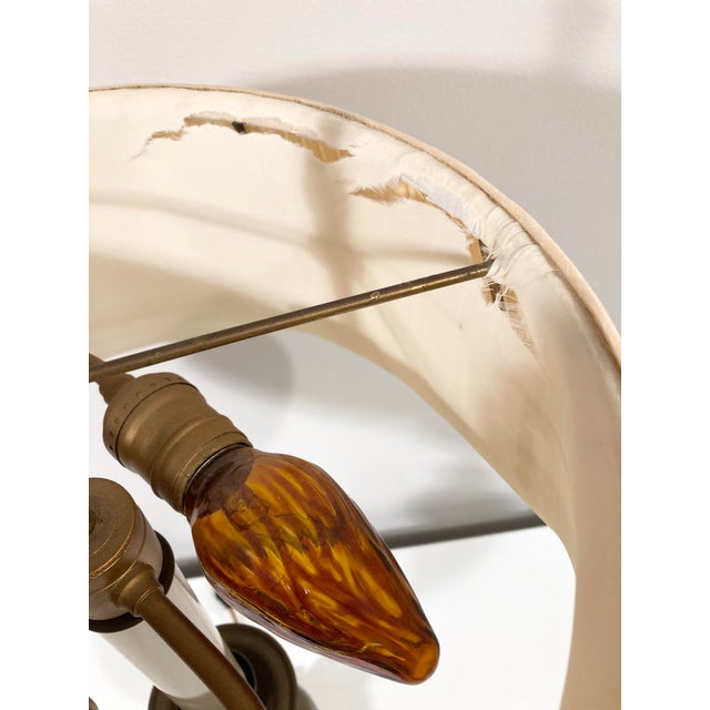Antique Solid Brass Cannonball Table Lamp and Pleated Shade For Sale - Image 9 of 10