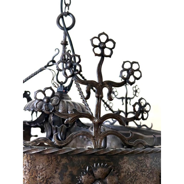 Hand-Forged Animal Motif Iron Chandelier, 1920 For Sale - Image 3 of 18