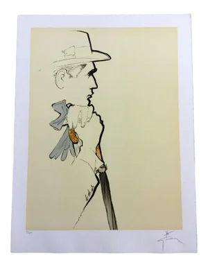 Art Deco Modern Unframed "Pensive Man w/ Gloves" by Rene Gruau Hand Signed Lithograph