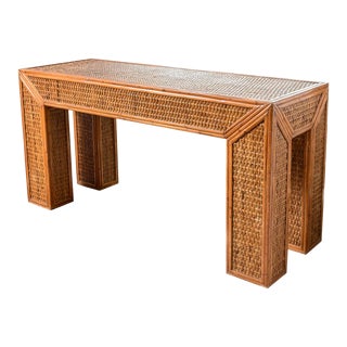 Bamboo Woven Wicker Console Table, 1970s Italy For Sale