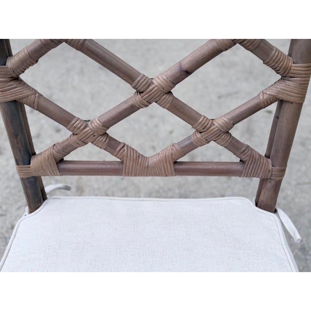 Chinese Chippendale Chinoiserie Rattan Taupe Side Dining Chairs With Zippered Seat Cushion - Set of 6 For Sale - Image 11 of 12