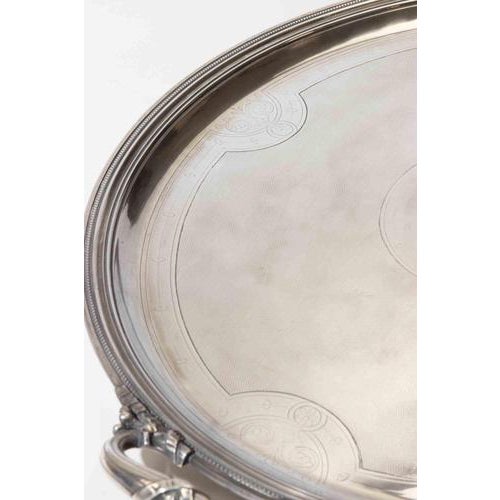 Large Vintage Silver-Plated Oval Serving Tray with Ornate Handles from Christofle, 1970s For Sale - Image 6 of 9
