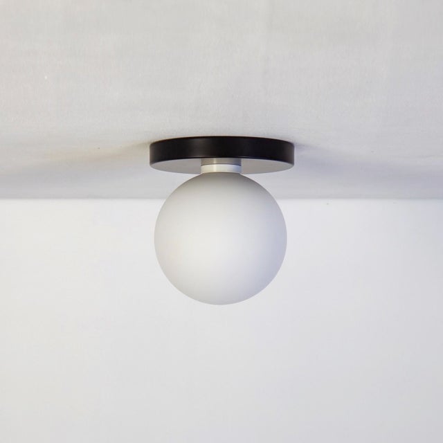Modern Globe Flush Mount Black, 5 Inch Glass Globe, by Research.Lighting, Modern, Minimal For Sale - Image 3 of 9