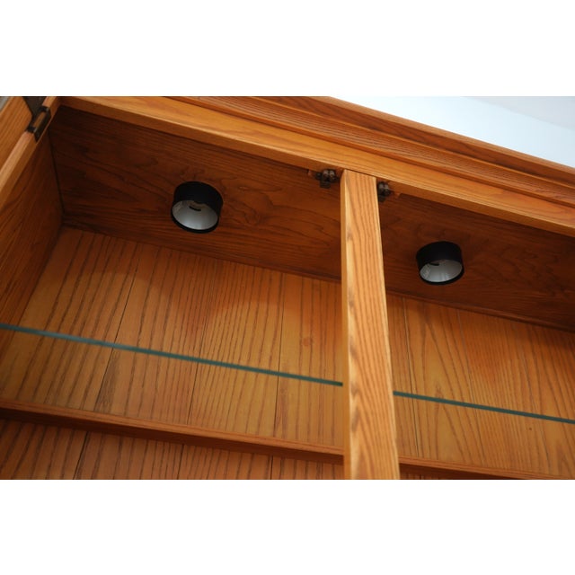 1990s Country Oak 2 Piece Stepback Cupboard Hutch For Sale - Image 5 of 18