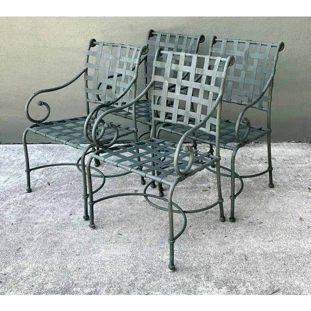 Vintage Brown Jordan “Florentine” Scroll Arm Metal Dining Chairs - Set of Four For Sale - Image 10 of 12