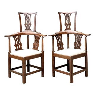 Vintage Chippendale High Back Corner Chairs - A Pair For Sale