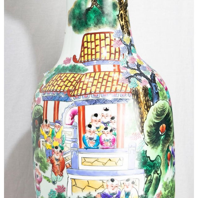 Vintage Chinese Cantonese Canton Porcelain Vases Urns, Set of 2 For Sale - Image 5 of 10