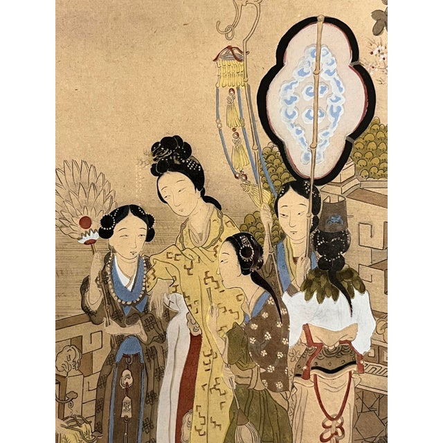 Pair of Antique Chinese Export Paintings Qing Court Figures Custom Framed For Sale - Image 10 of 13