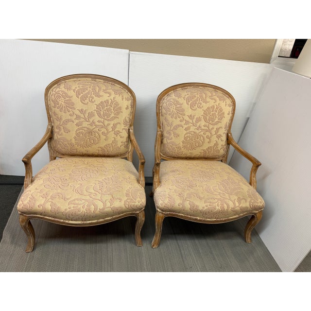 Wood William Switzer Floral Damask Bergères, Pair For Sale - Image 7 of 12