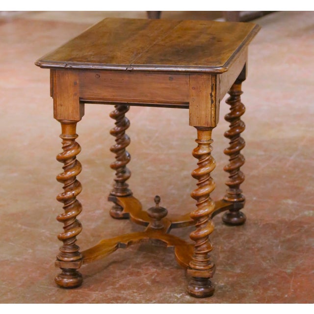 Brown 18th C. French Louis XIII Walnut Table Desk With Barley Twist Legs and Drawer For Sale - Image 8 of 17