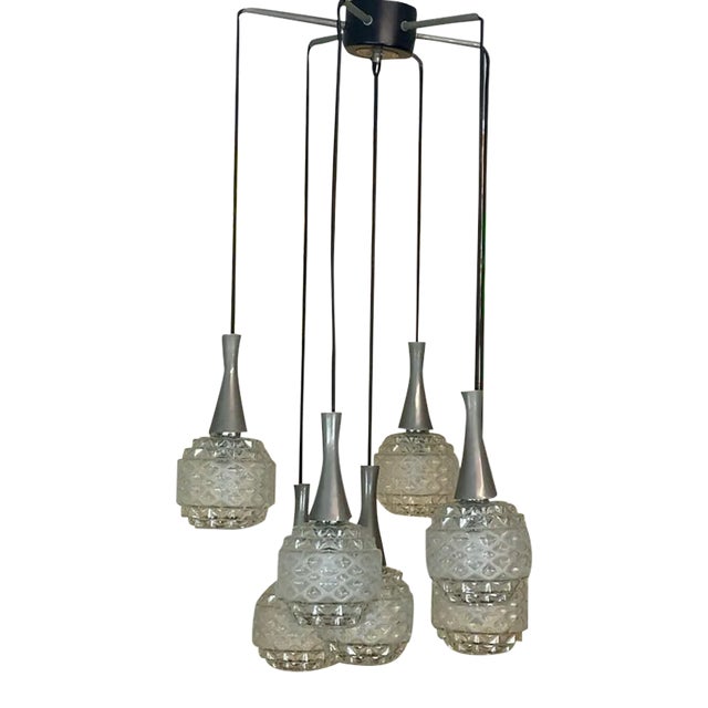 Mid-Century Space Age Cascading Pendant Lamp in Glass, 1970s For Sale