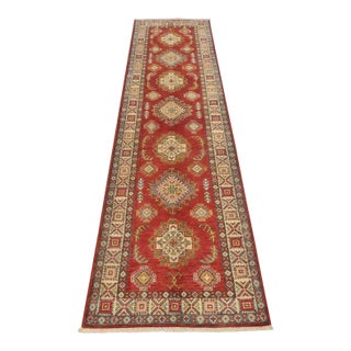 Kazak Runner 2’8” X 9’8” Red Wool Tribal Hand-Knotted Oriental Rug For Sale