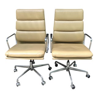 Eames High-Back Executive Leather Chairs- A Pair For Sale