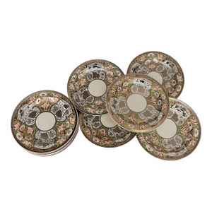 Antique Early 20th Century Wedgwood Creamware Hand Painted Silver Luster Plates - Set of 12