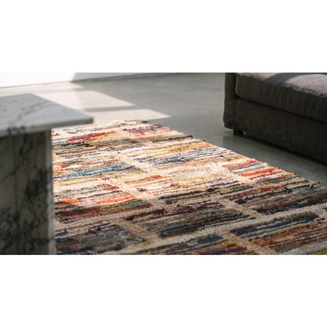 1930s Multicolor Geometric Folk Art Antique American Hooked Rug 3'3" X 3'10" Handknotted Wool Carpet For Sale - Image 14 of 14