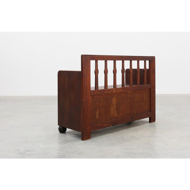 Modernist Art Deco Bench with Lift-Top Storage Seat in Oak, Belgium, 1920s For Sale - Image 11 of 18