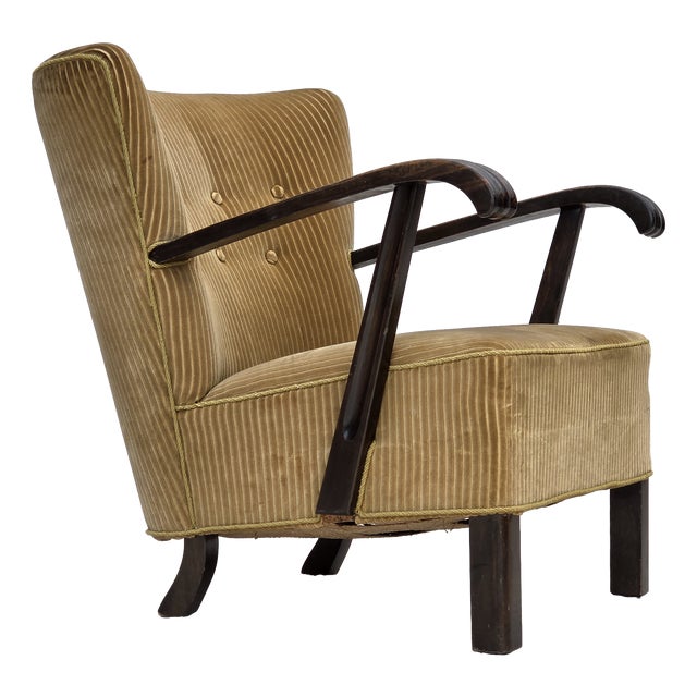 Danish Beech Armchair with Corduro Upholstery, 1950s, For Sale