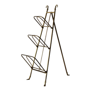 Italian Style Mid-Century Brass 3-Tier Folding Book Magazine Rack Stand Footed