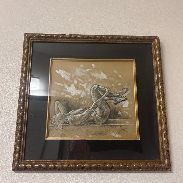 Vintage Paul Cadmus Mixed Media Charcoal and Paint in Gilt Frame For Sale - Image 9 of 9