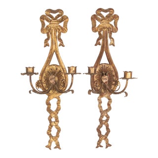 Pair of Italian Giltwood Candle Sconces For Sale