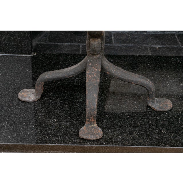 Black Antique Tall Wrought Iron Fireplace Andirons With Urn Form Brass Finials—A Pair For Sale - Image 8 of 8